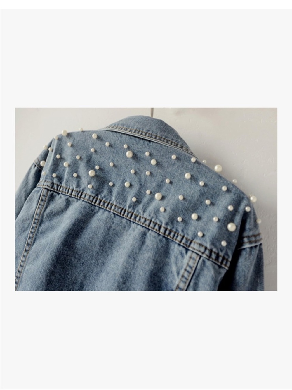 Women's Embroidered Pearl Denim Jean Jacket Coat Size S - Picture 7 of 14